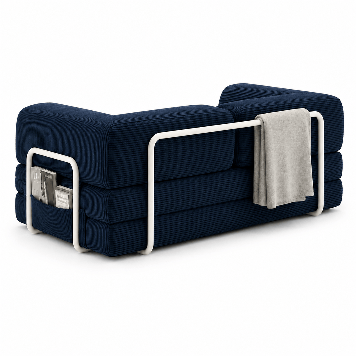 Canapé-lit convertible velours côtelé bleu 2 places Luvio Home