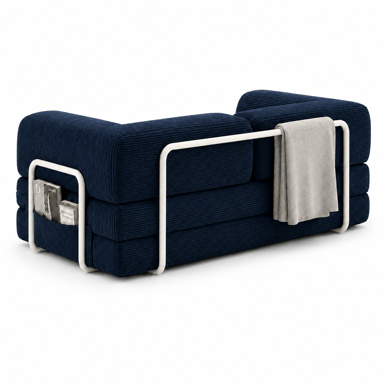 Canapé-lit convertible velours côtelé bleu 2 places Luvio Home