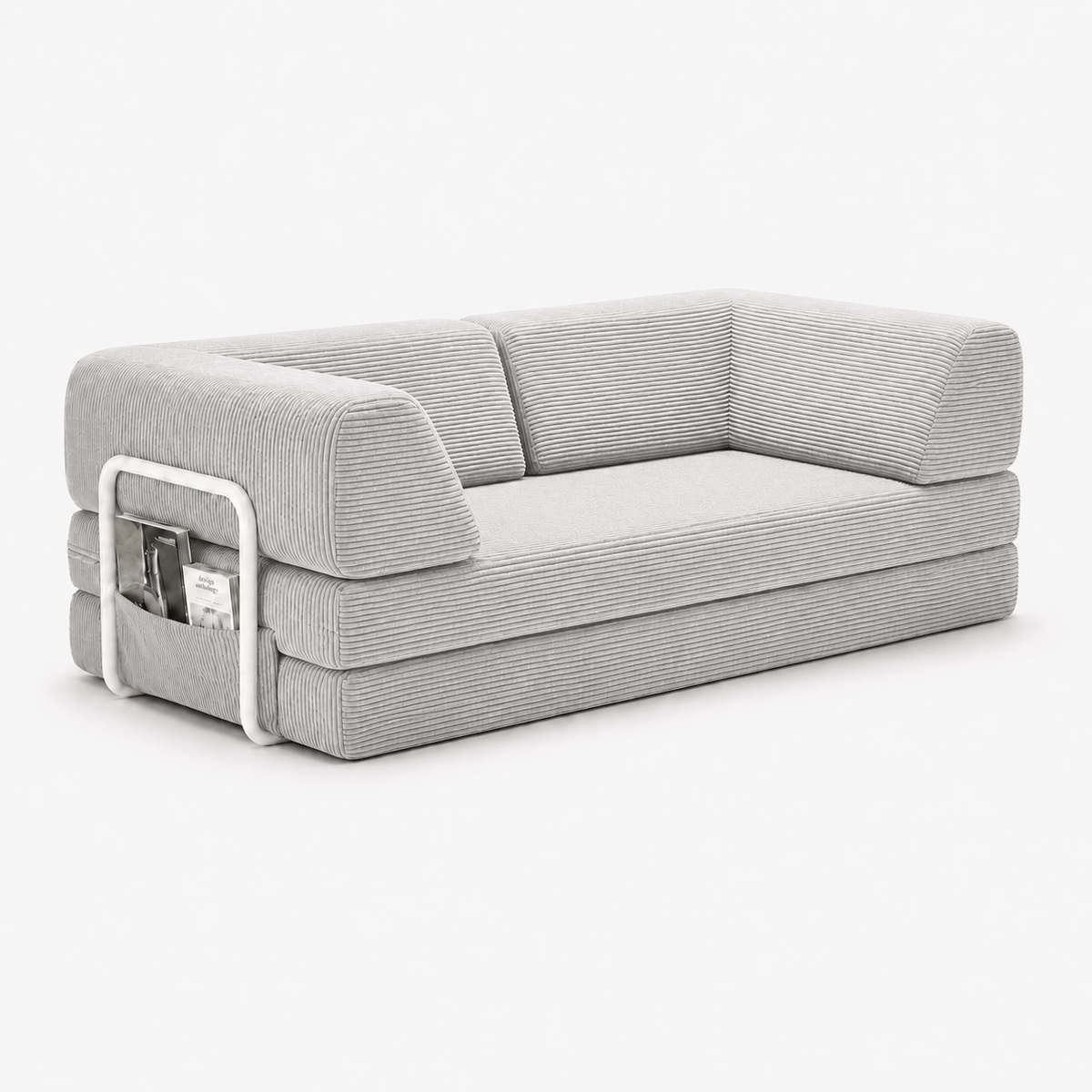 Canapé-lit convertible velours côtelé gris clair 2 places Luvio Home