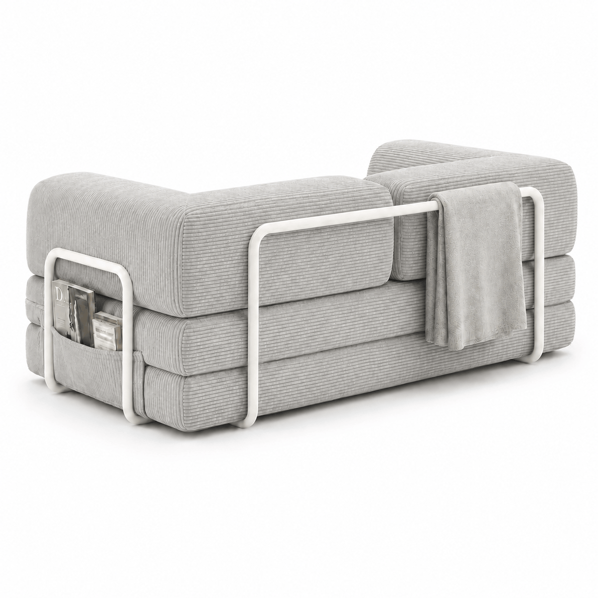 Canapé-lit convertible velours côtelé gris clair 2 places Luvio Home