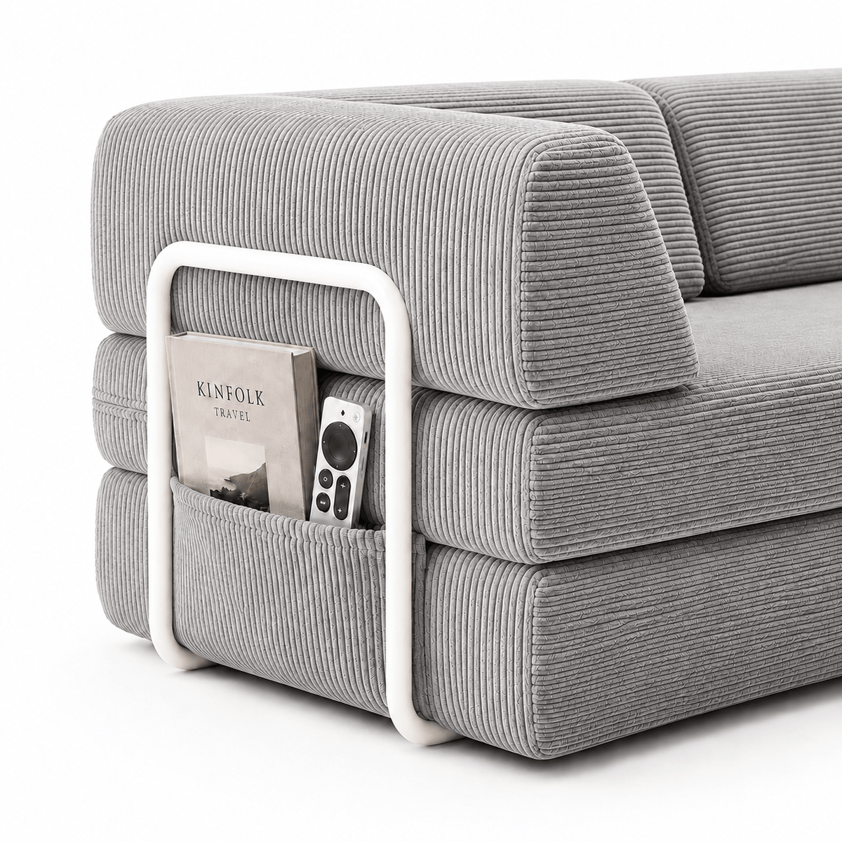 Canapé-lit convertible velours côtelé gris clair 2 places Luvio Home