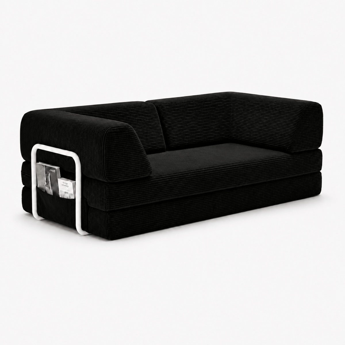 Canapé-lit convertible velours côtelé noir 2 places Luvio Home
