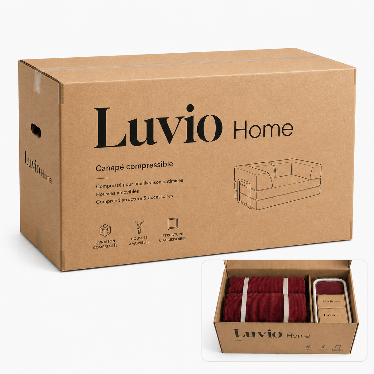 Canapé-lit convertible velours côtelé rouge 2 places Luvio Home