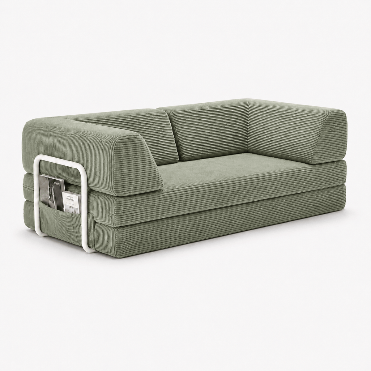 Canapé-lit convertible velours côtelé vert sauge 2 places Luvio Home