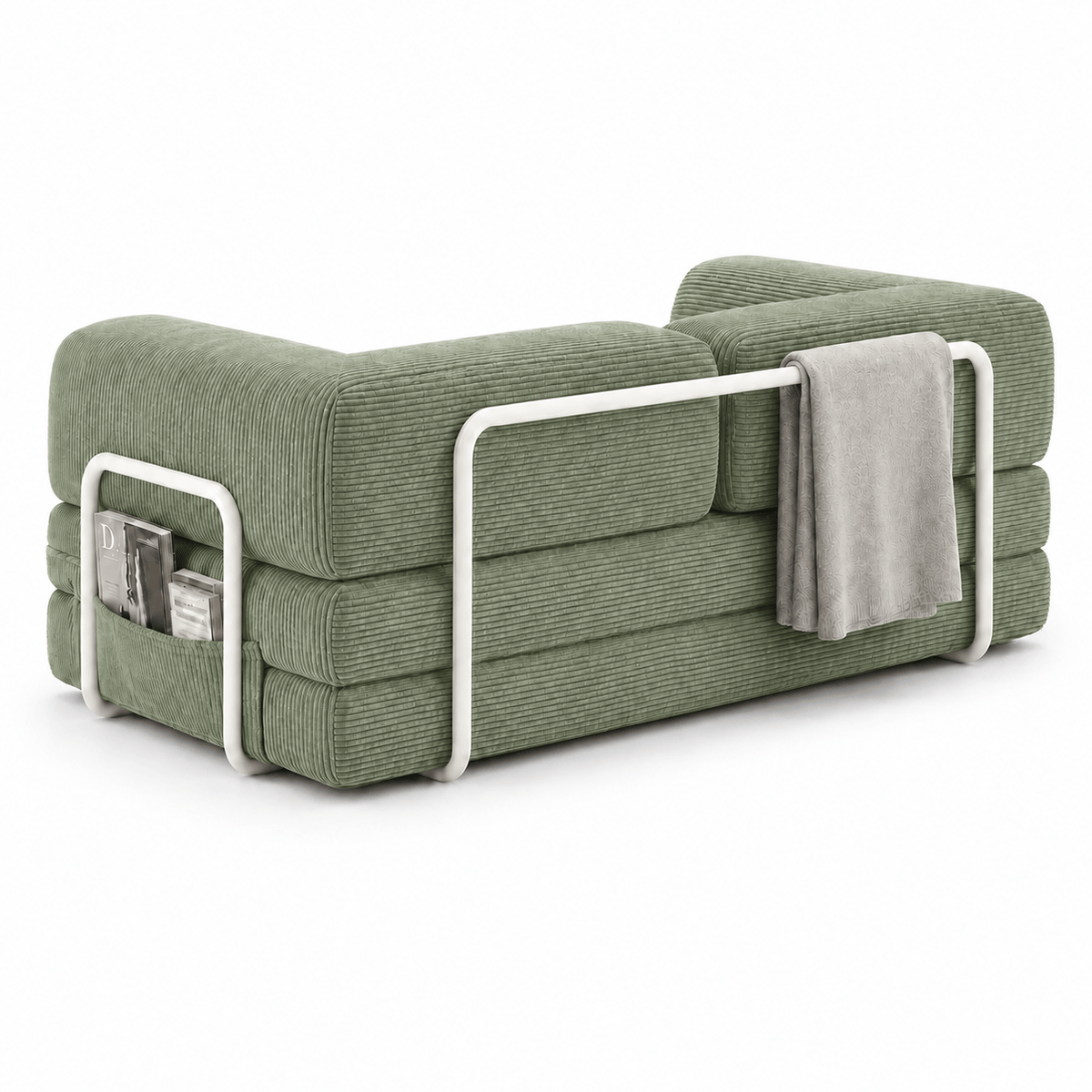 Canapé-lit convertible velours côtelé vert sauge 2 places Luvio Home