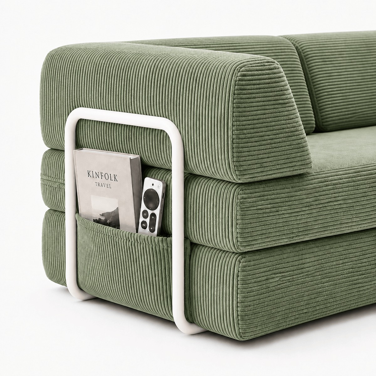 Canapé-lit convertible velours côtelé vert sauge 2 places Luvio Home