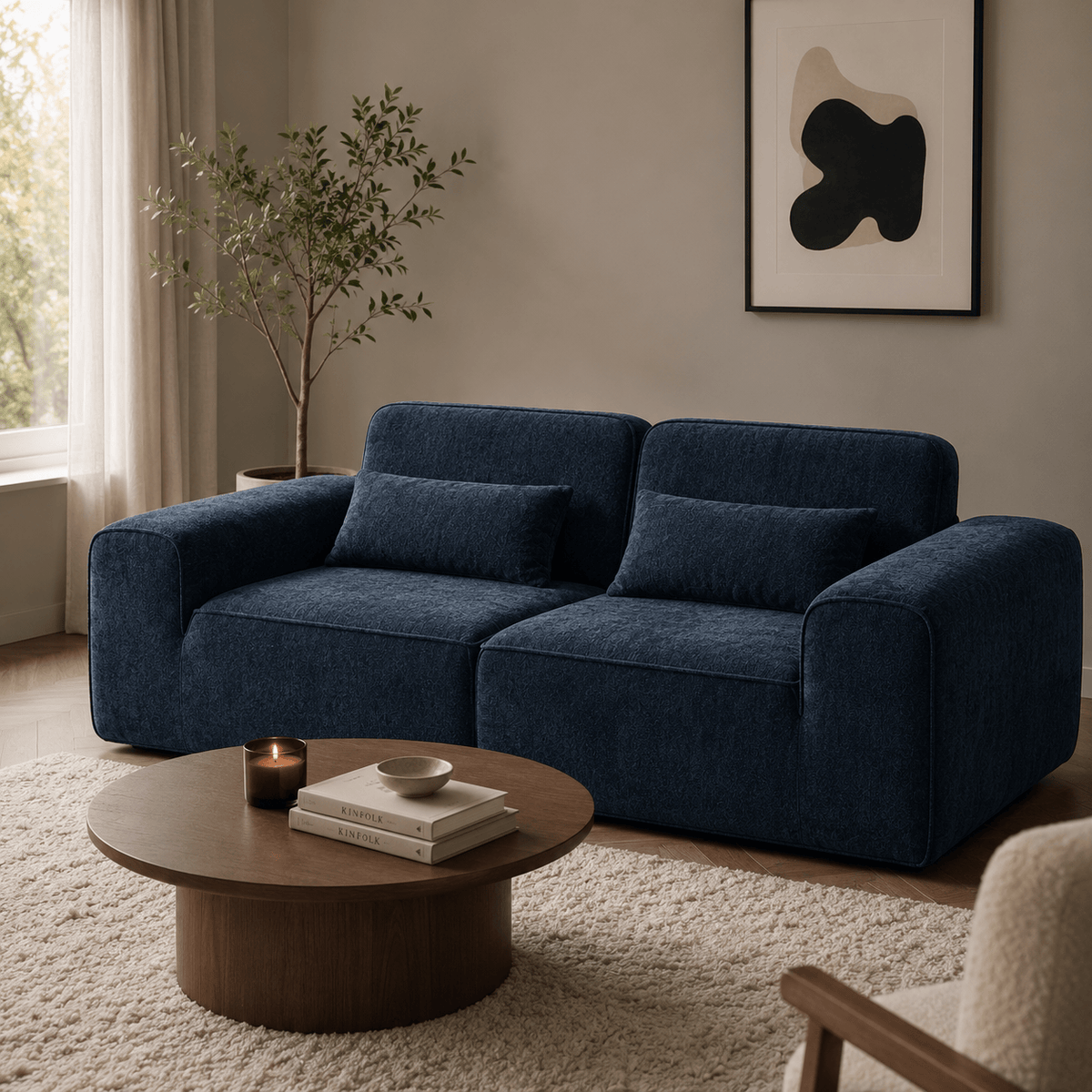 Canapé modulaire velours chenille bleu marine 2 places Luvio Home
