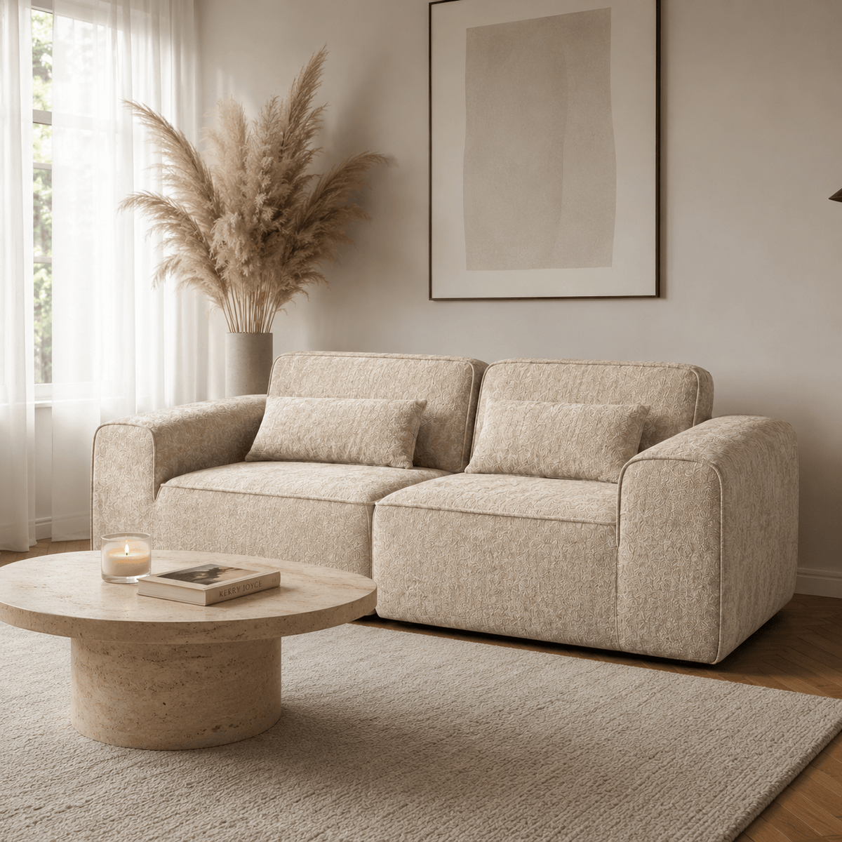 Canapé modulaire velours chenille crème 2 places Luvio Home