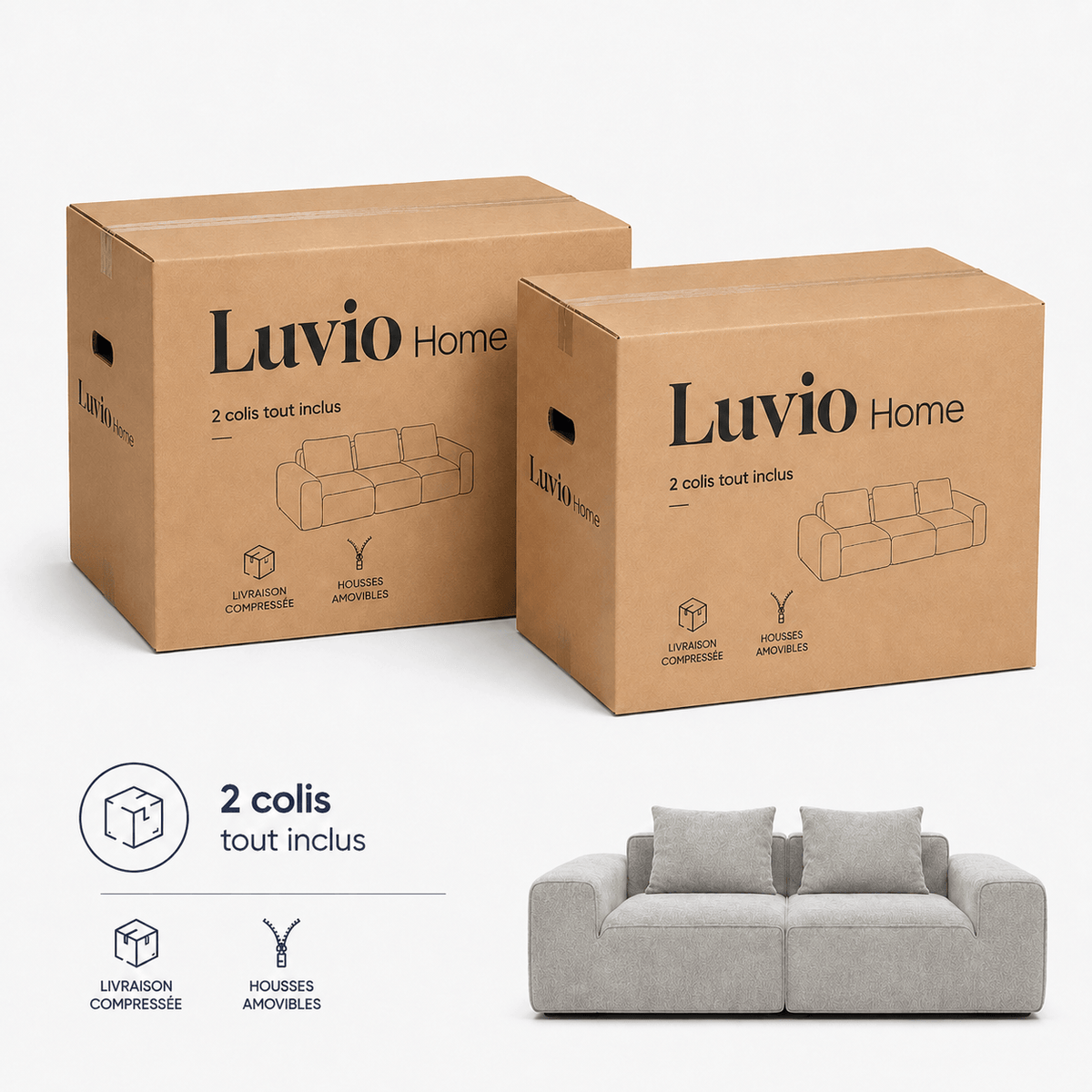 Canapé modulaire velours chenille gris clair 2 places Luvio Home