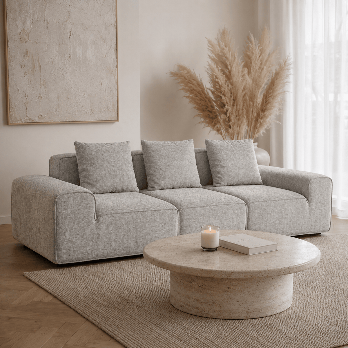 Canapé modulaire velours chenille gris clair 3 places Luvio Home