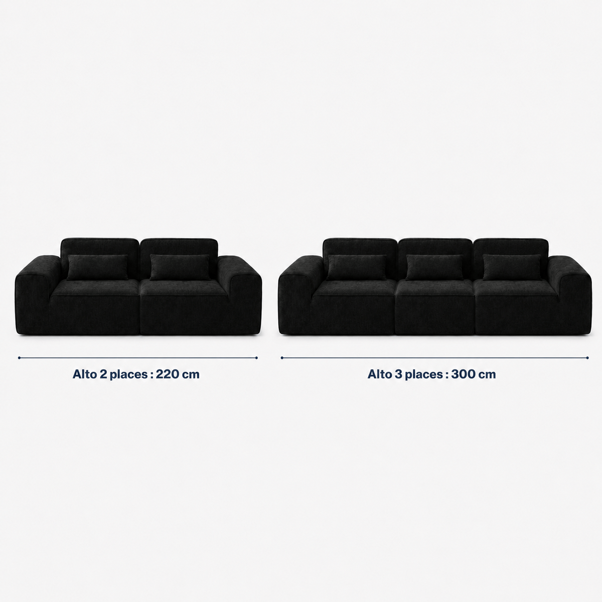 Canapé modulaire velours chenille noir 2 places Luvio Home
