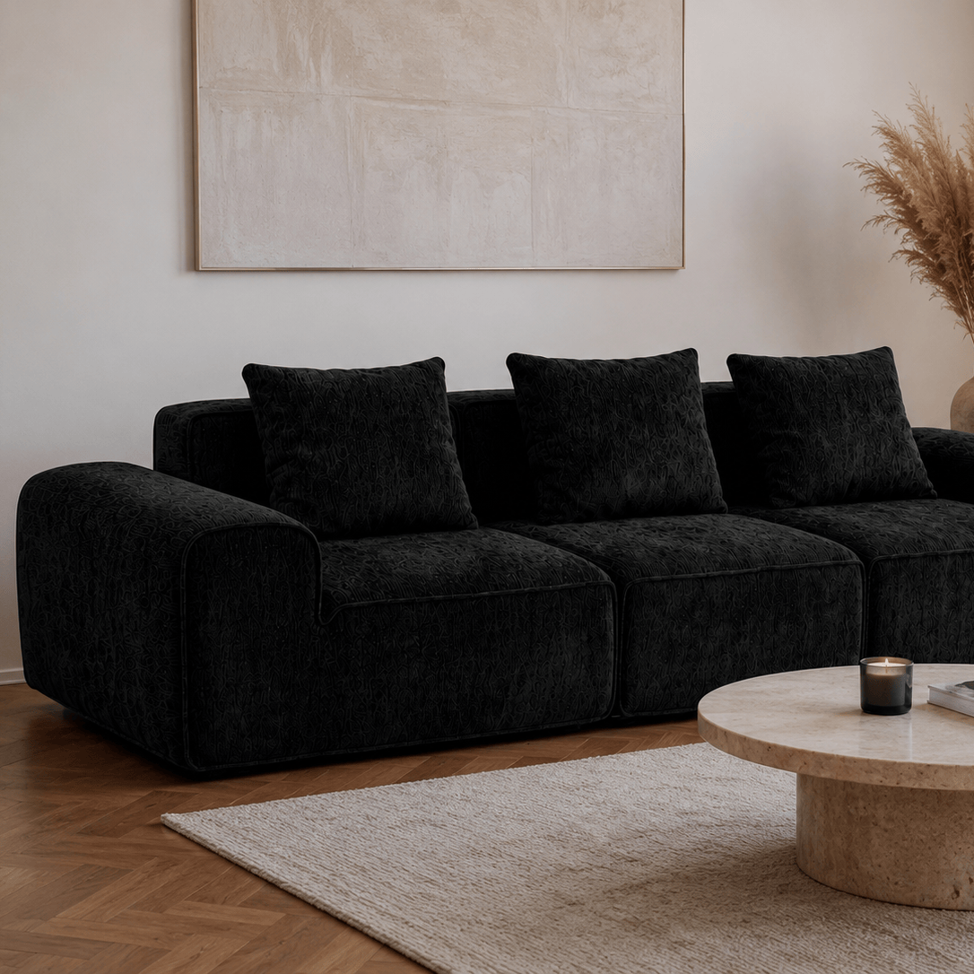 Canapé modulaire velours chenille noir 3 places Luvio Home