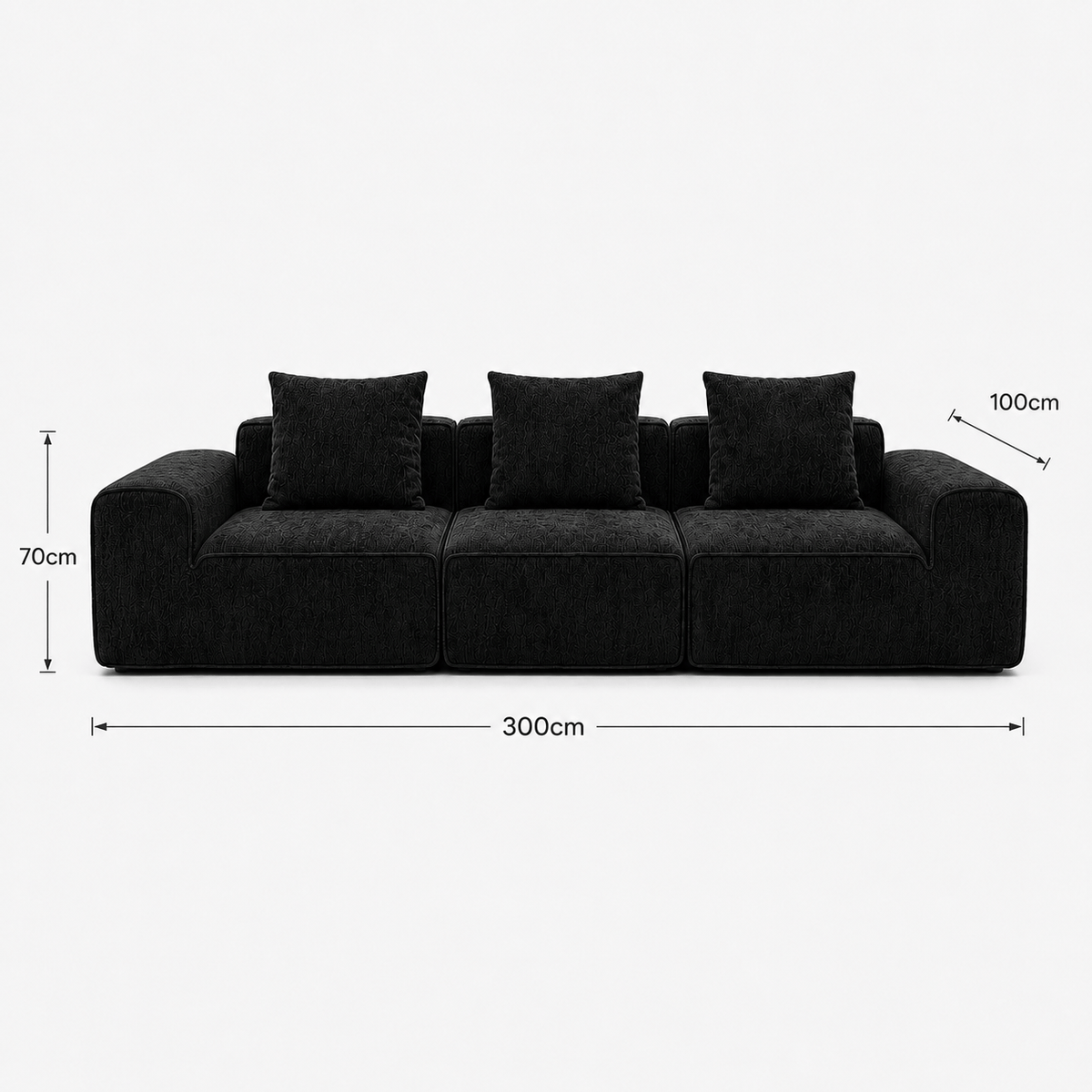 Canapé modulaire velours chenille noir 3 places Luvio Home