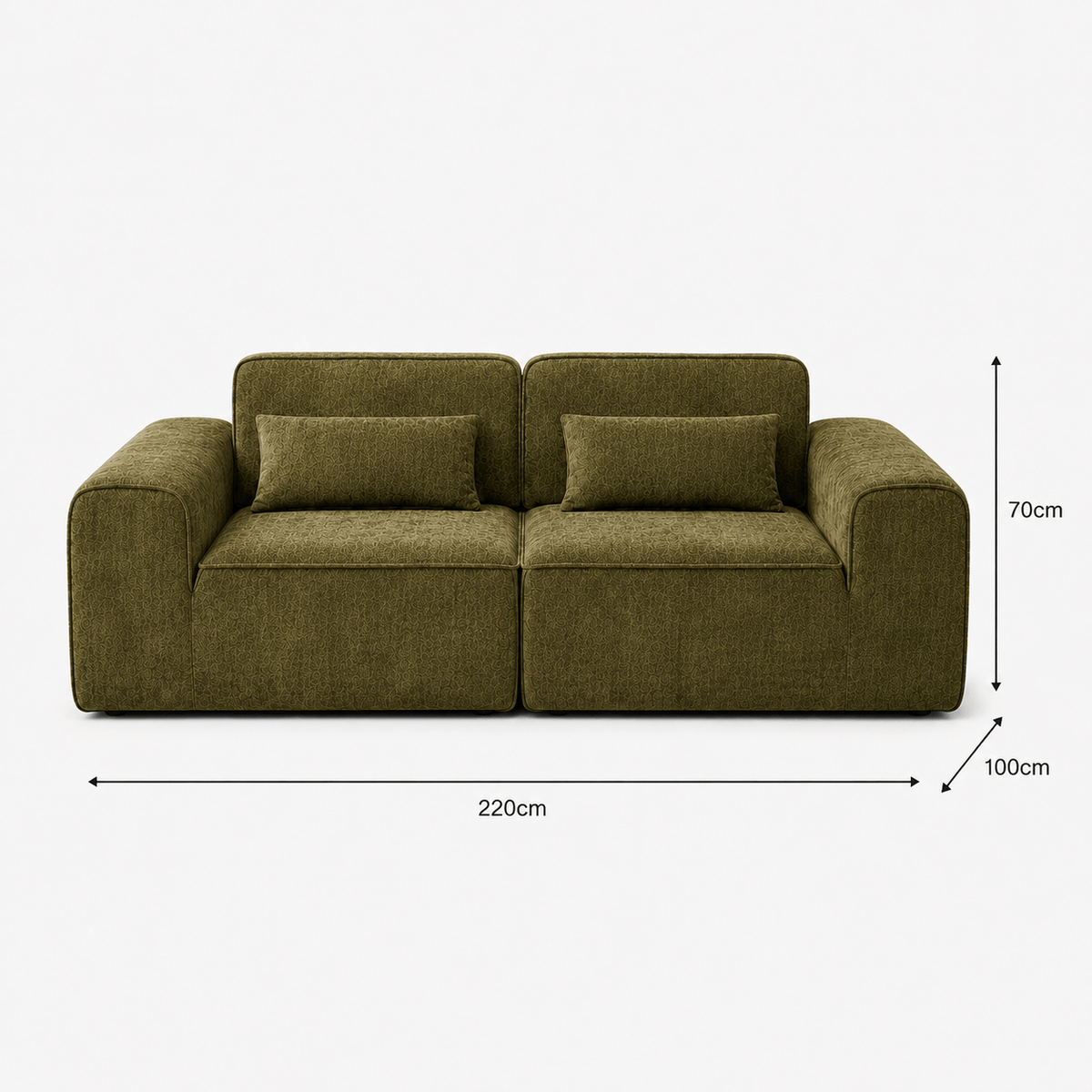 Canapé modulaire velours chenille vert kaki 2 places Luvio Home