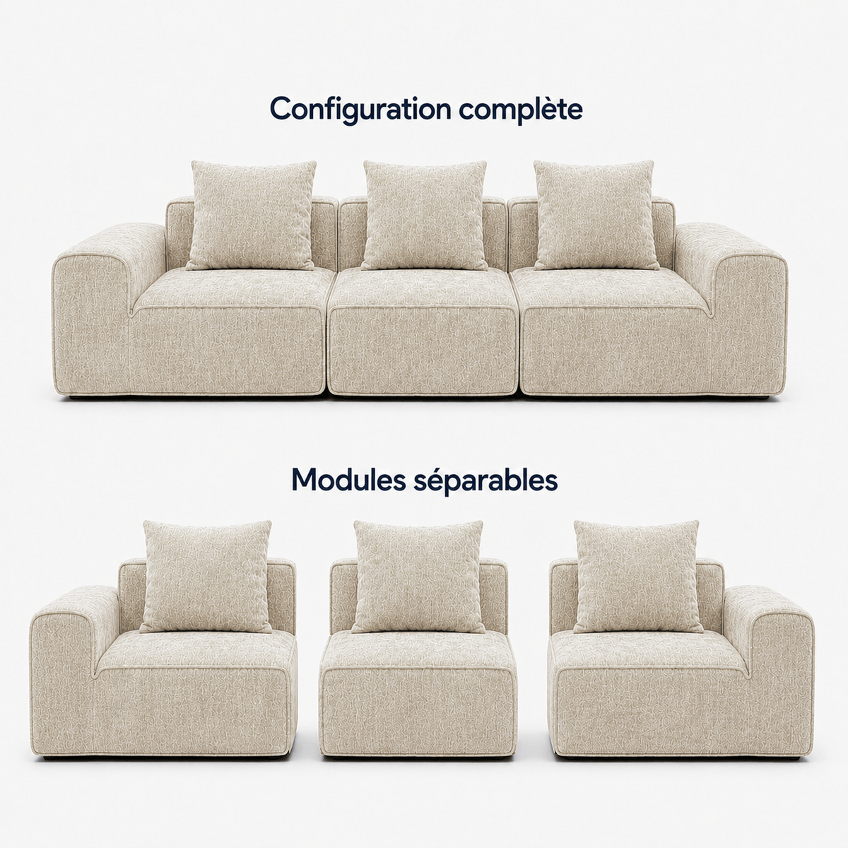 Canapé modulaire velours crème 3 places Luvio Home